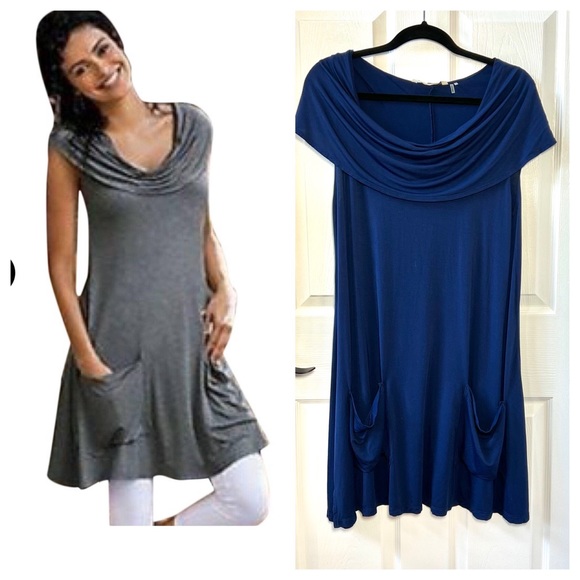 Soft Surroundings Tops - ⭐️ Soft Surroundings Navy Blue Cowl Neck Tunic Sleeveless Pockets  Casual Dress